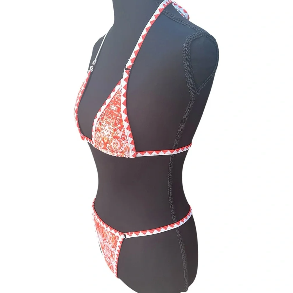String Bikini Orange White Thong Size M in EUC